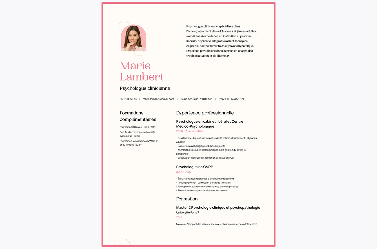 Exemple de CV de psychologue à télécharger en PDF